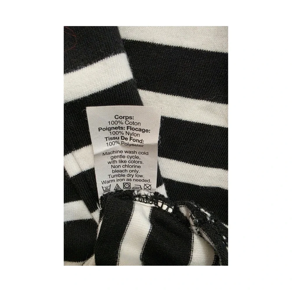 J Crew Womens XS Black White Breton Striped Boatneck Top Tulle Ruffle Cuff